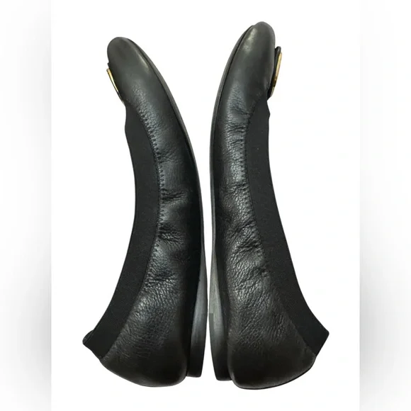 Tory Burch CAROLINE 2 Elastic/Leather Ballet Flats Gold Logo, black SIZE 8M - Picture 5 of 9